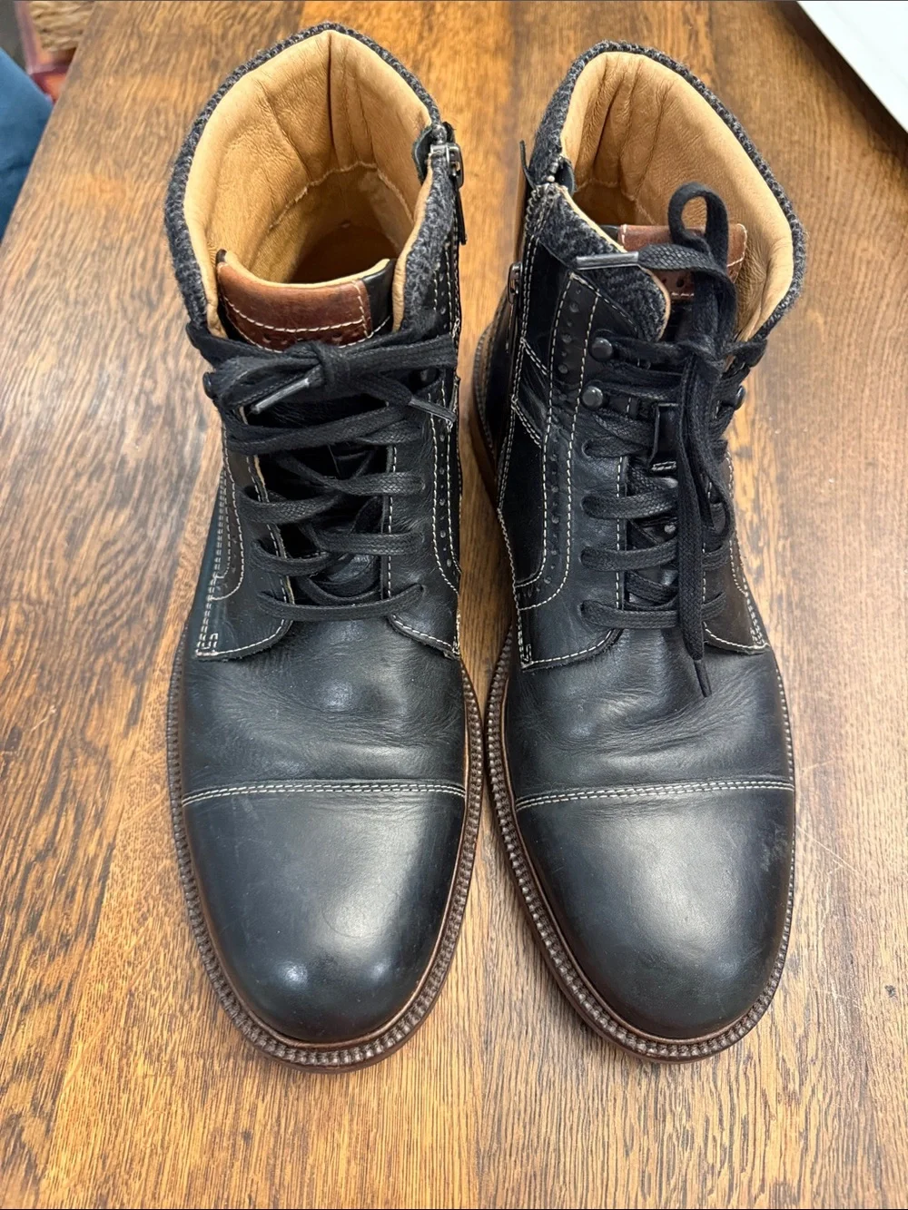 Johnston & Murphy Warner Black Leather Cap Toe Zip Boots Mens Size 10.5M